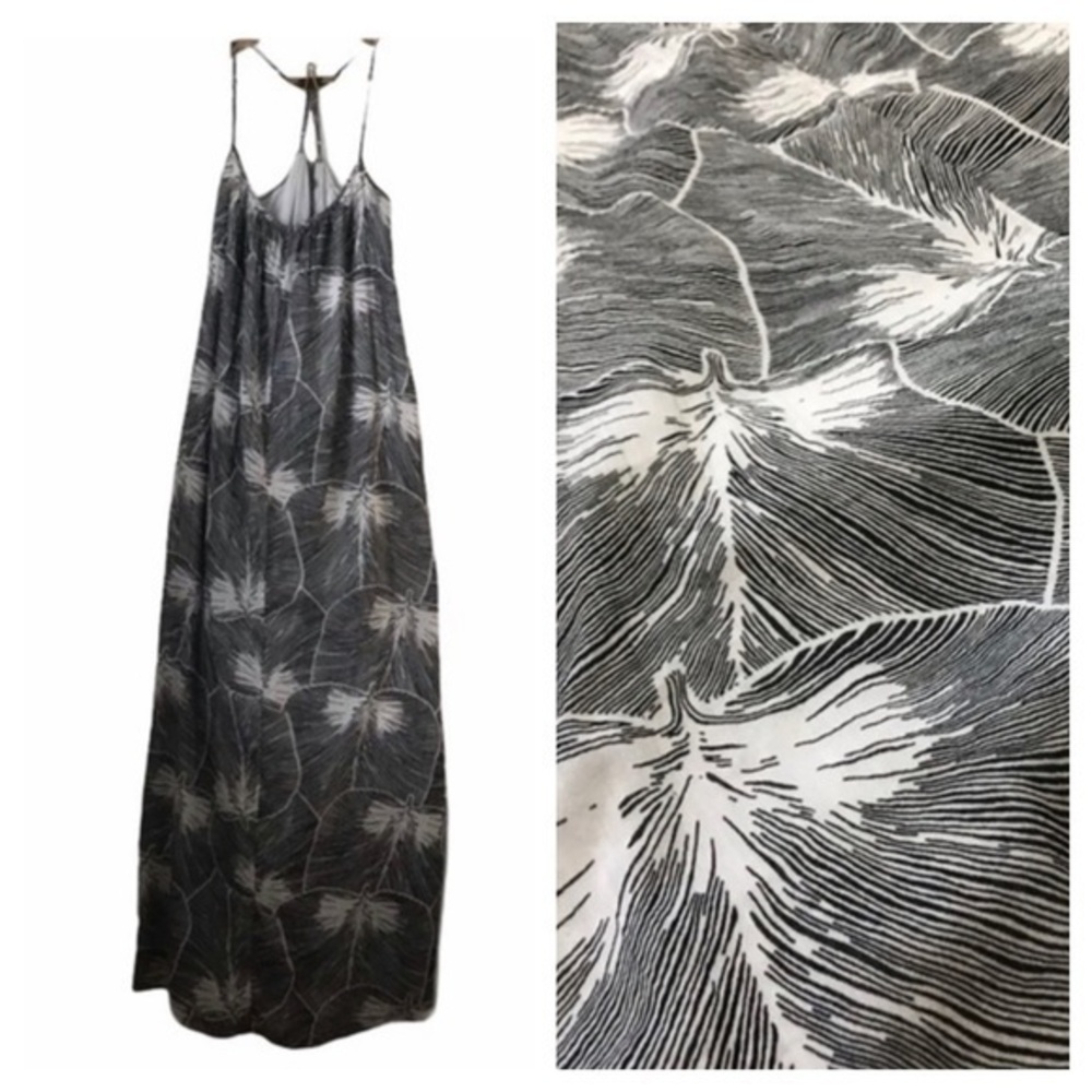 Banana Republic Black White Palm Leaf Print Maxi Dress 0 Petite